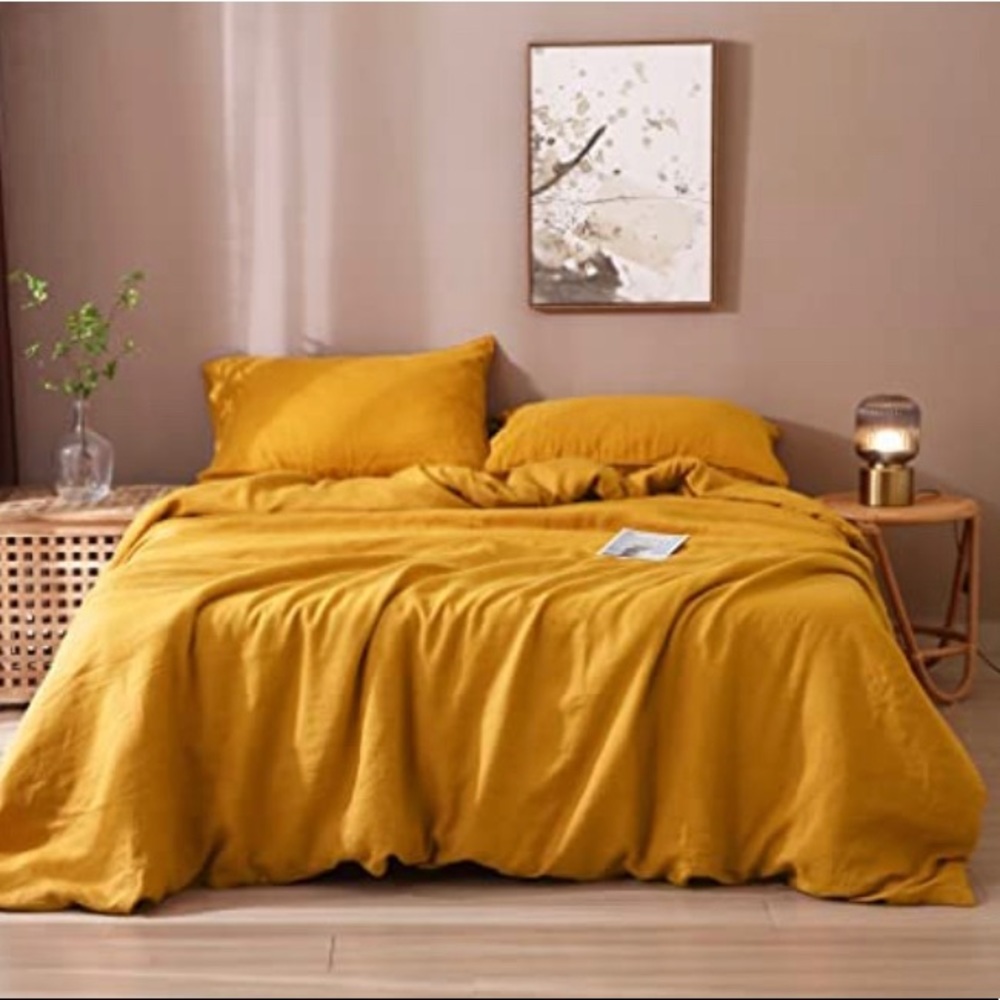 Turmeric Linen Duvet Cover - Standard King - Two Matching Shams Includrd